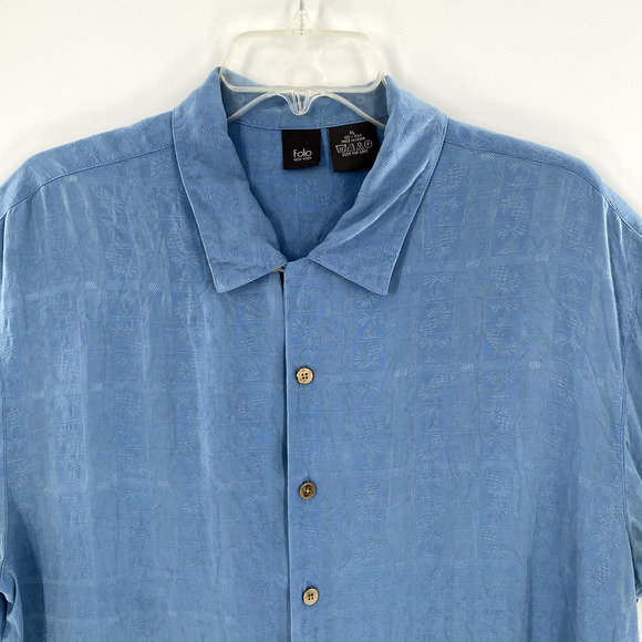 Folio New York Mens Silk Button Front Shirt Hawaiian Short Sleeve Blue Sz XL - Picture 8 of 12